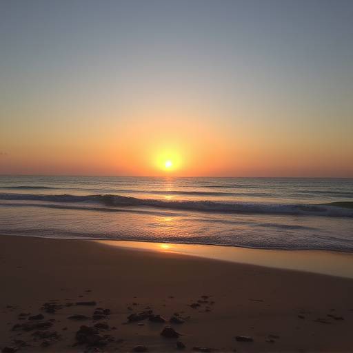 A calming scene of a beach at sunset, used for visualization and relaxation