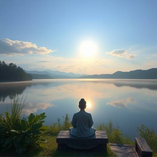 A person meditating peacefully in a serene natural setting